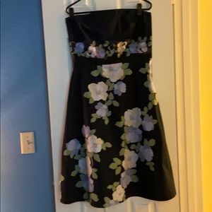 Black floral strapless dress. Ann Taylor LOFT.